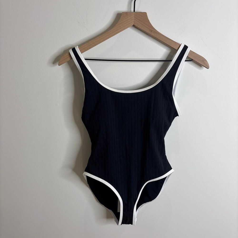 Solid-striped Women's Black and Navy Swimsuit-one-piece